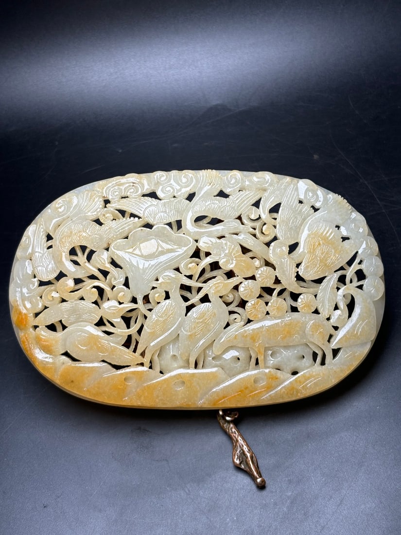 Exquisite Hetian jade Liao-Jin jade tile with six cranes in spring (1 of 9)