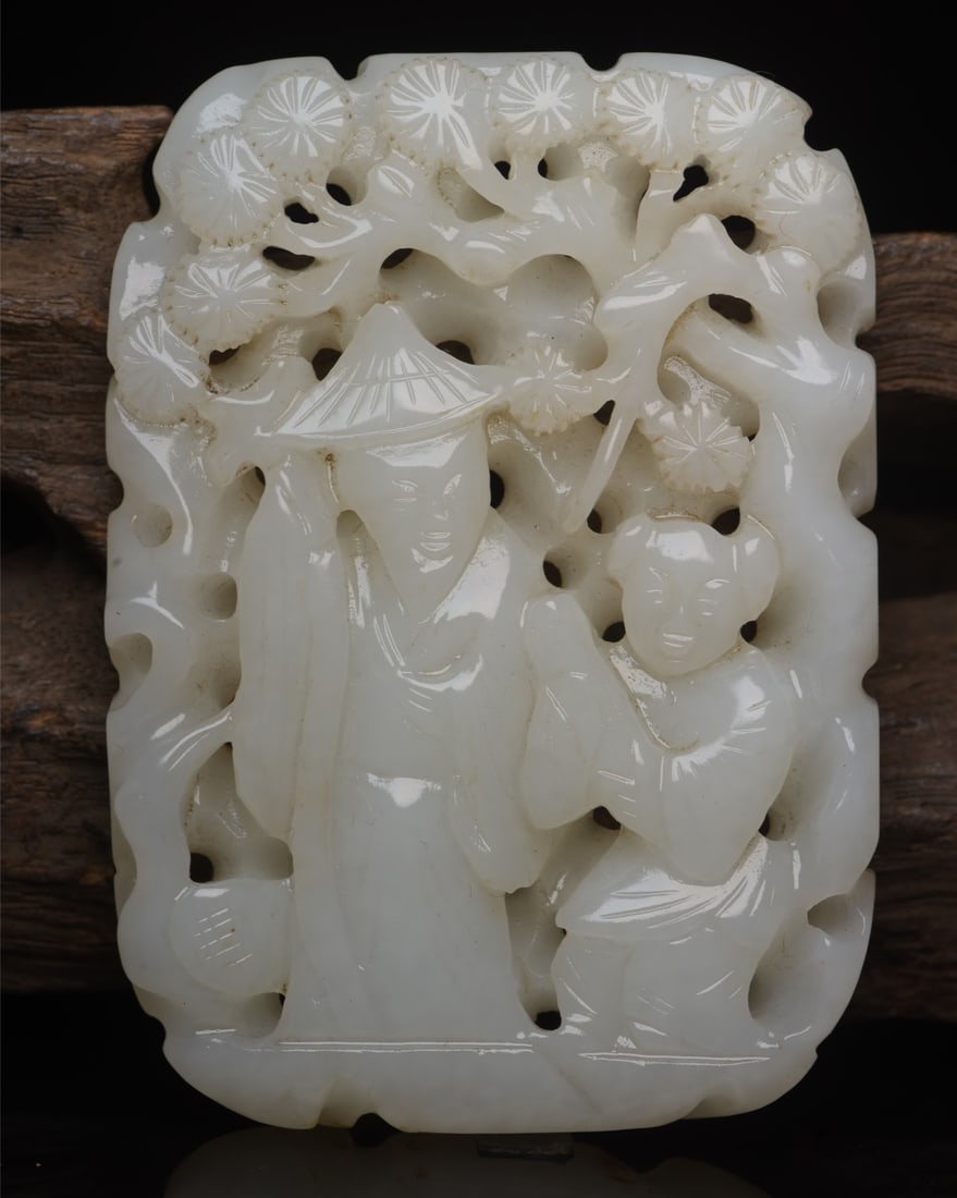 Hetian jade plaque: Hetian jade plaque dimensions: 8.6 x 6.1 x 1.0 cm, weight 110 g. Provenance:from the collection of George Stopher, Kent, purchased from P&M Waldo Antiques, London. We warmly invite collectors, colleag
