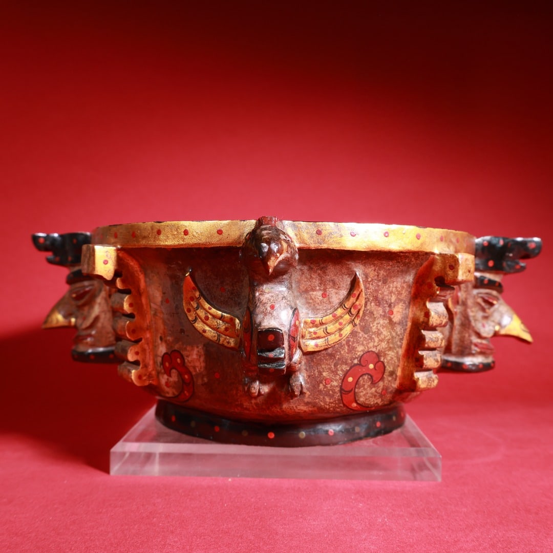 Sanxingdui Culture Hetian Jade Round Carved Mask Ritual Vessel Large Gui Basin Ornament (1 of 8)