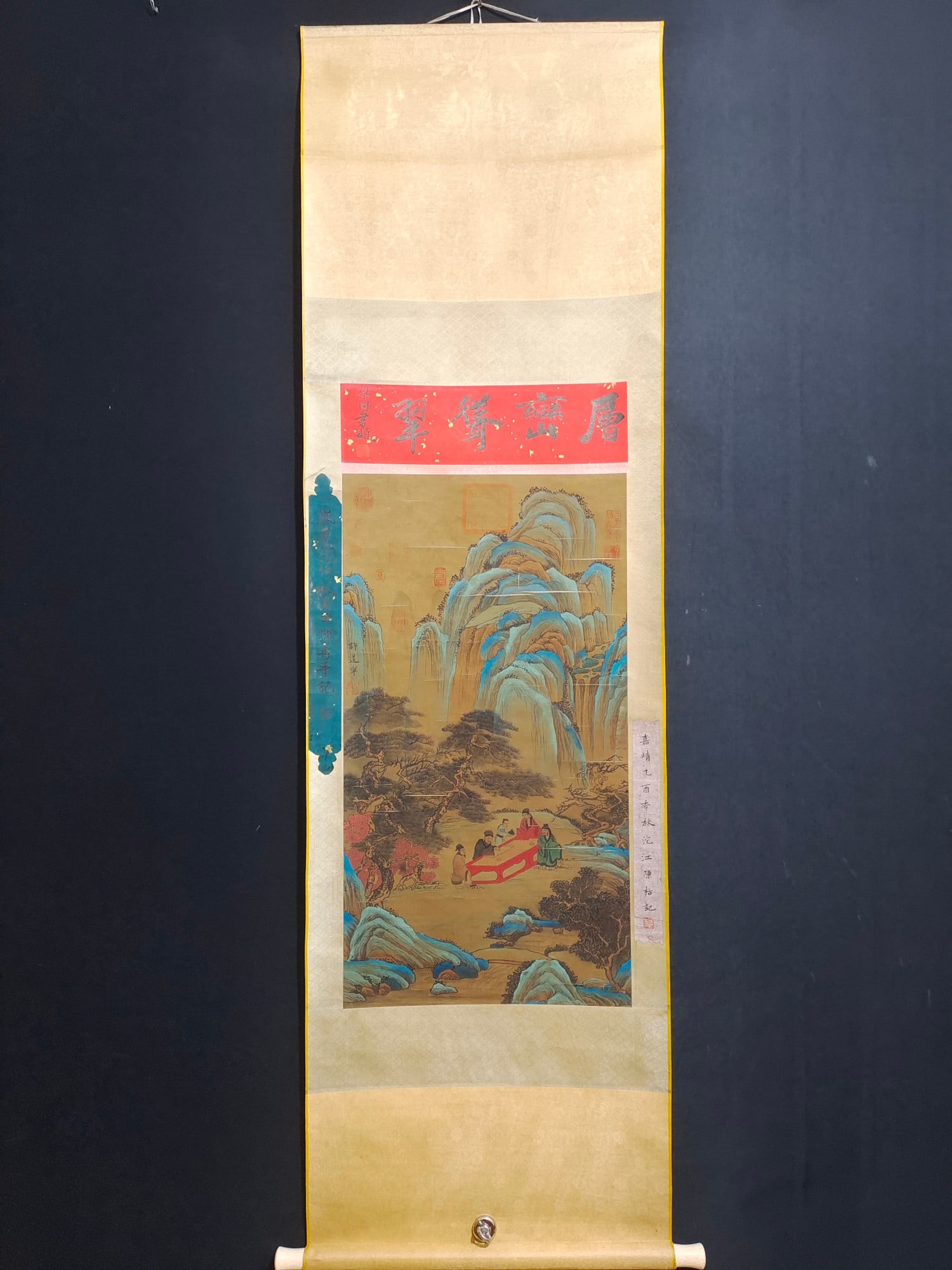 Xu Daoning's three-foot hand-painted landscape: three-foot-long hand-painted landscape painting with an ivory-inlaid old silk ribbon and inscription, featuring one subject and one image. Photographed from the actual artwork. Artist: Xu Daoning. Mat