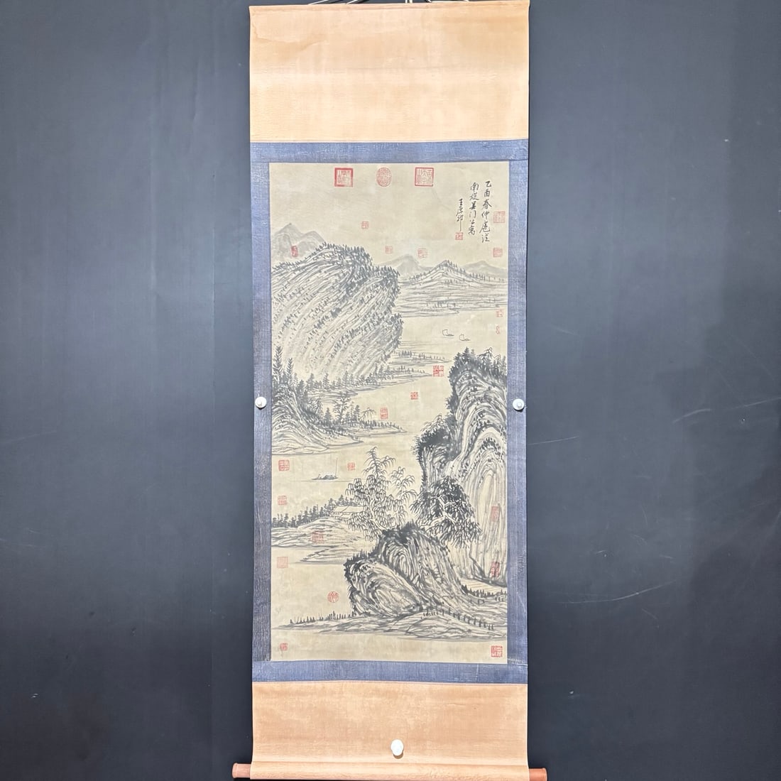 Hand-painted ancient Chinese landscape painting by Wang Yuanqi (1 of 8)