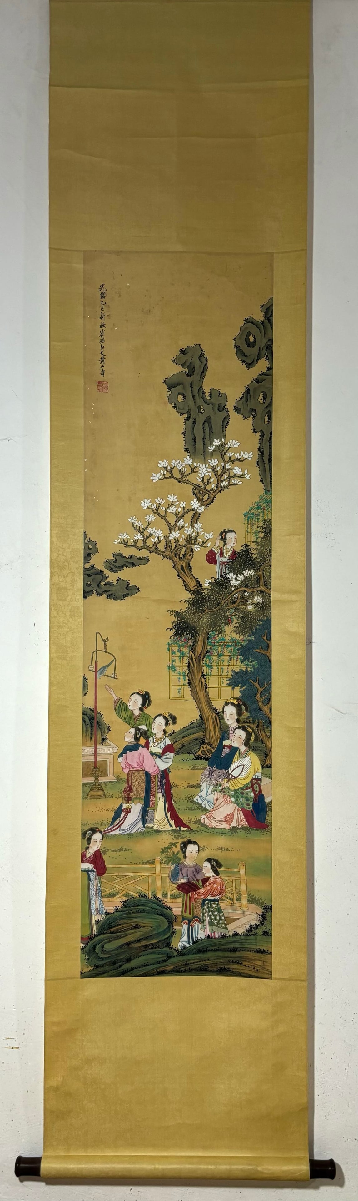 Huangshan Longevity Ladies Hanging Scroll: Huangshan Longevity Ladies Hanging Scroll on Silk, painting size 137 x 36 cm Provenance:Private collection, Florence, Italy. We warmly invite collectors, colleagues, and friends to join us for our auc