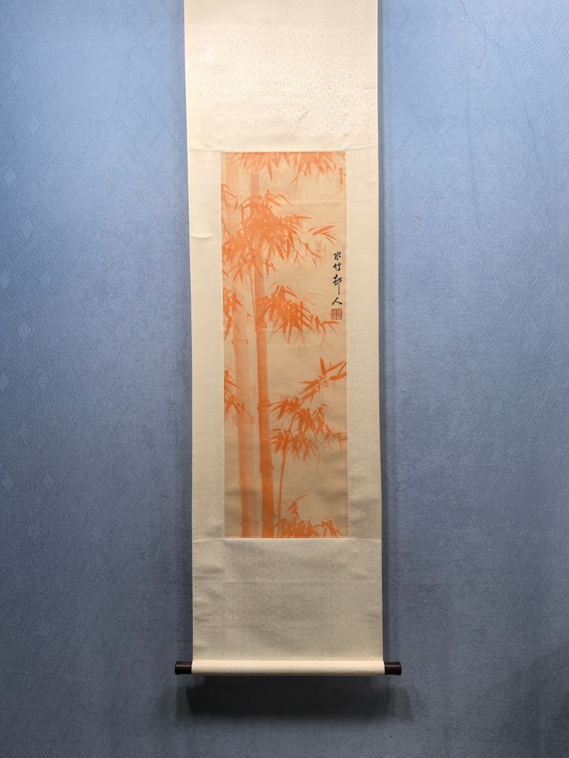 Xu Shichang's Fine Silk Painting: Red Bamboo: Xu Shichang's Fine Silk Painting: Red Bamboo (Painting Core Dimensions: 33.5 x 103 cm) Provenance:Private collection, Athens, Greece. We warmly invite collectors, colleagues, and friends to join us fo