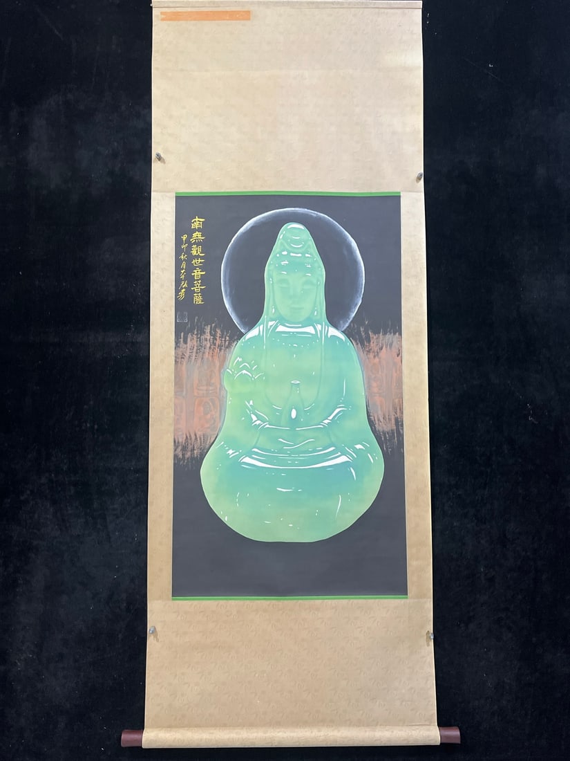 Zhang Daqian's Guanyin of the South China Sea: Exquisite large four-foot hanging scroll painting, Zhang Daqian's Guanyin of the South Sea, purely hand-painted, each item is photographed individually. Mounted dimensions: 177cm x 68cm (height x widt