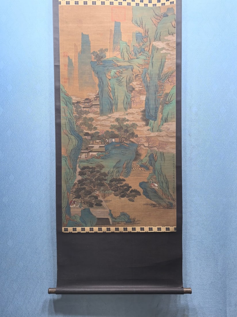 Wang Xizhi's masterpiece on silk: Playing the Qin under the Pine Trees: Wang Xizhi's masterpiece on silk: Playing the Qin under the shade of pines. Size: 69.5 x 132 cm. Provenance:from a private collector in Luxembourg. We warmly invite collectors, colleagues, and friends