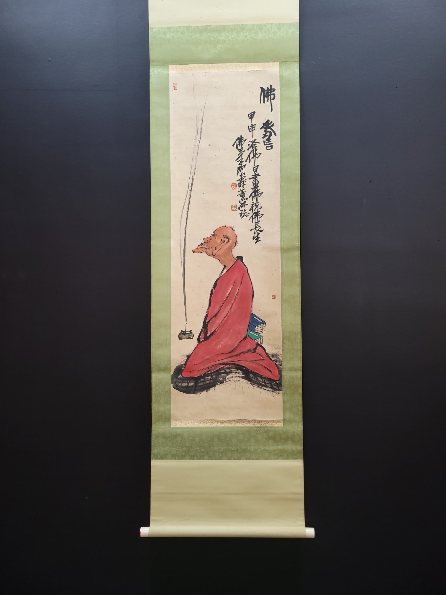 Pan Tianshou's Fine Paper Painting: Buddha's Longevity: Pan Tianshou's Fine Paper Painting: Buddha and Longevity (35 x 110 cm) Provenance:An old private collection in Scotland, United Kingdom. Private collection in Paris, acquired from the above. We warmly