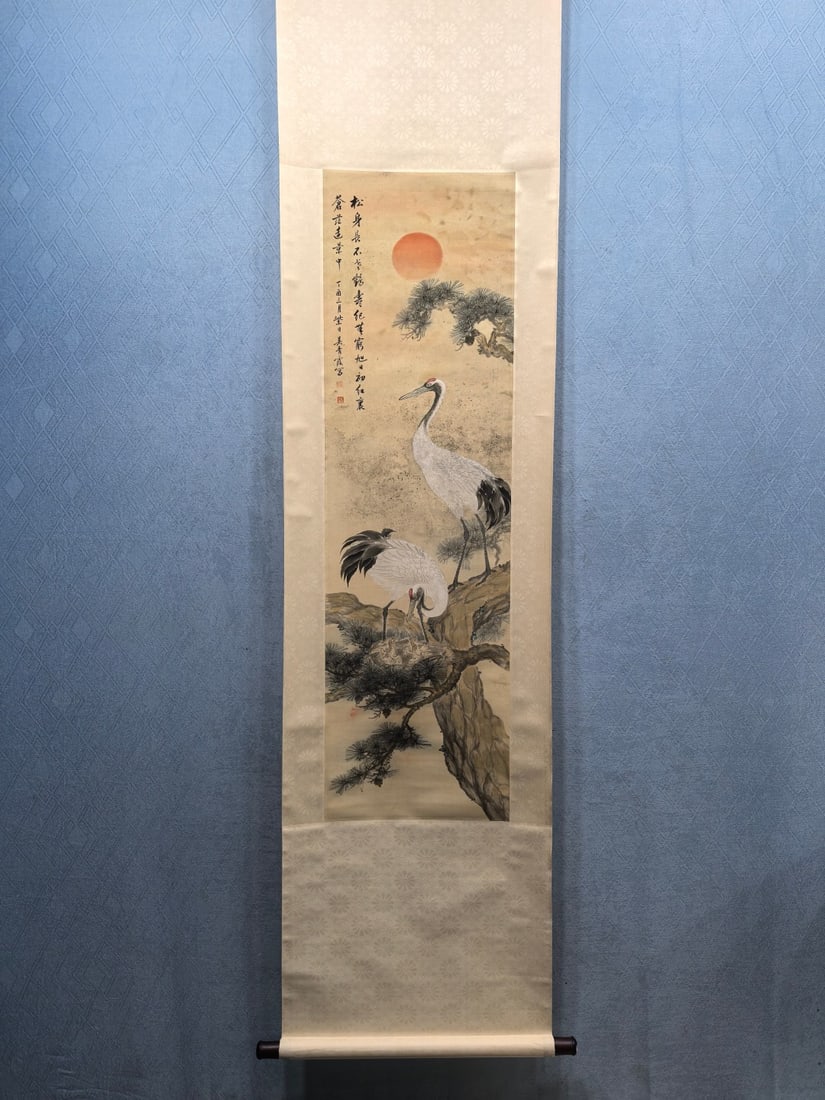 Wu Qingxia's Fine Silk Painting: Auspicious Cranes: Wu Qingxia's exquisite silk painting: Auspicious Cranes (35.5 x 121.5 cm) Provenance:The Property of a Gentleman in Hampshire, United Kingdom, acquired in the 1992s. We warmly invite collectors, colle