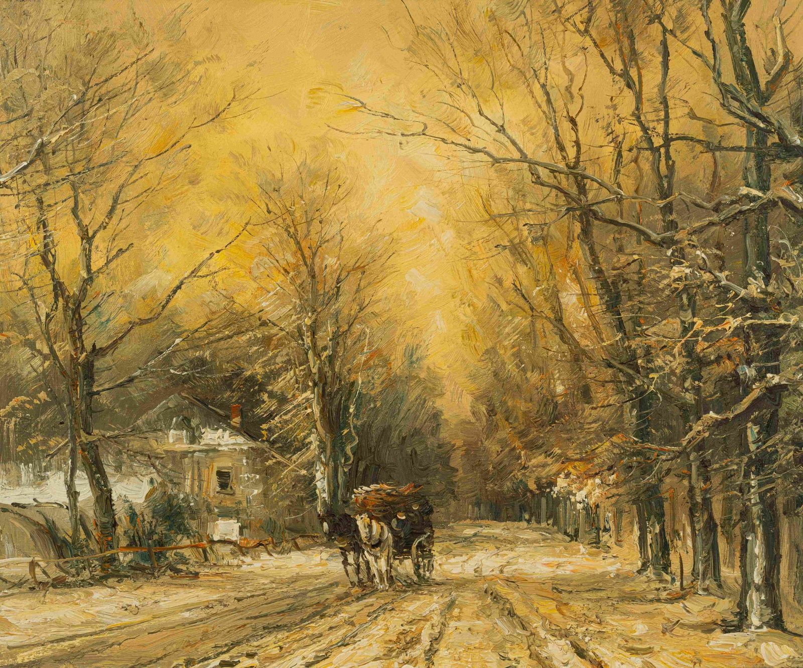 Winter: Painted by Liu Zhi 50 x 60 cmUnframed Oil On Canvas Condition:Very good condition with only minor old wear.