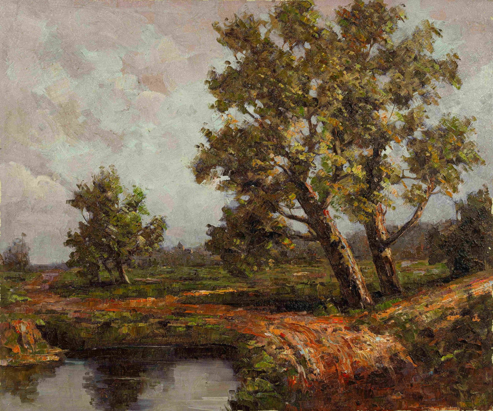 Pond: Painted by Liu Zhi 50 x 60 cmUnframed Oil On Canvas Condition:Minor old wear and weathering.