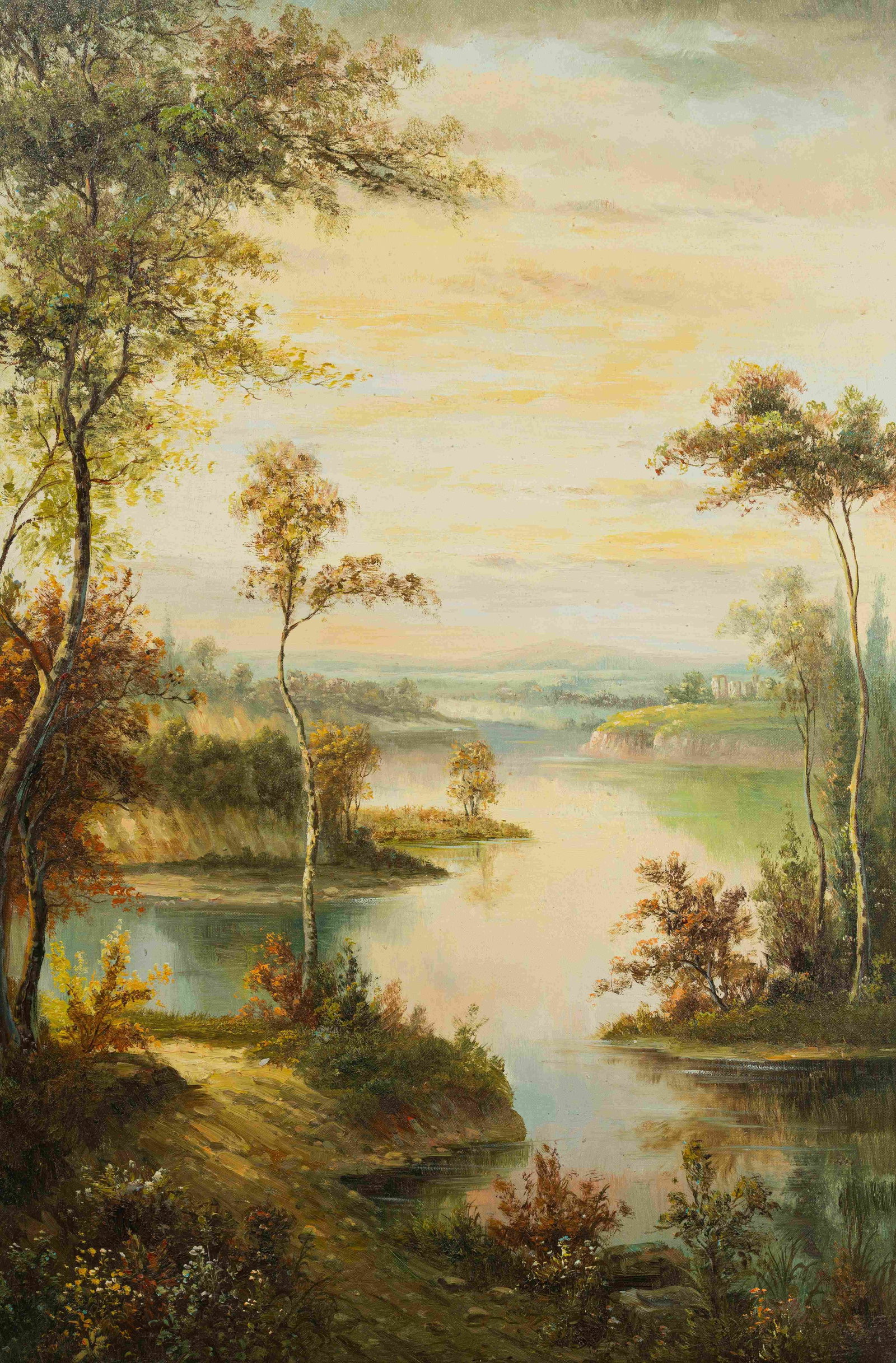 A distant village: Painted by Jiangshan 60 x 90 cmUnframed Oil On Canvas Condition:Superb condition with only minor old wear.
