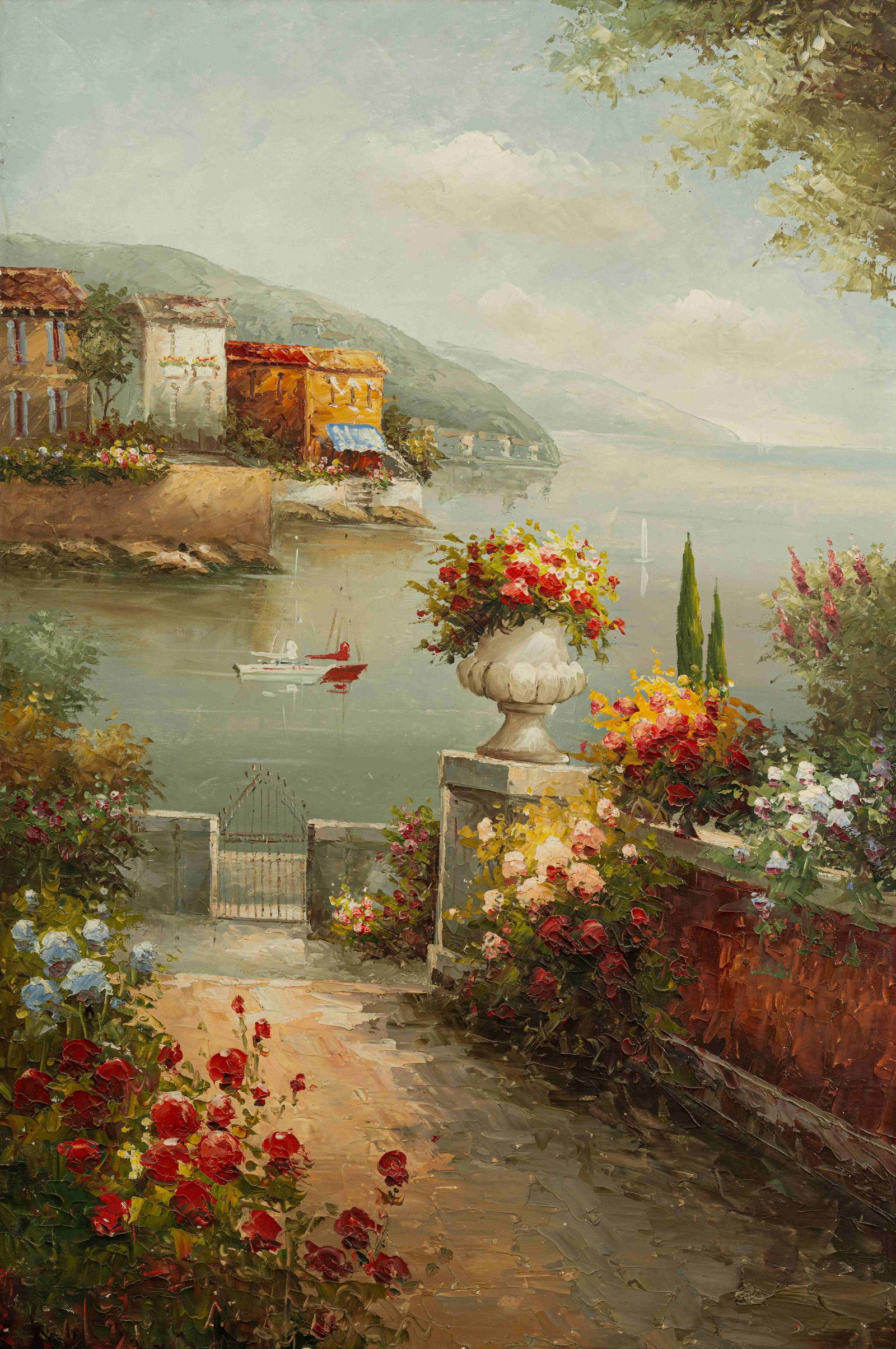 Cannes Town: Painted by Lv Jian 60 x 90 cmUnframed Oil On Canvas Condition:Very good condition with only minor old wear.