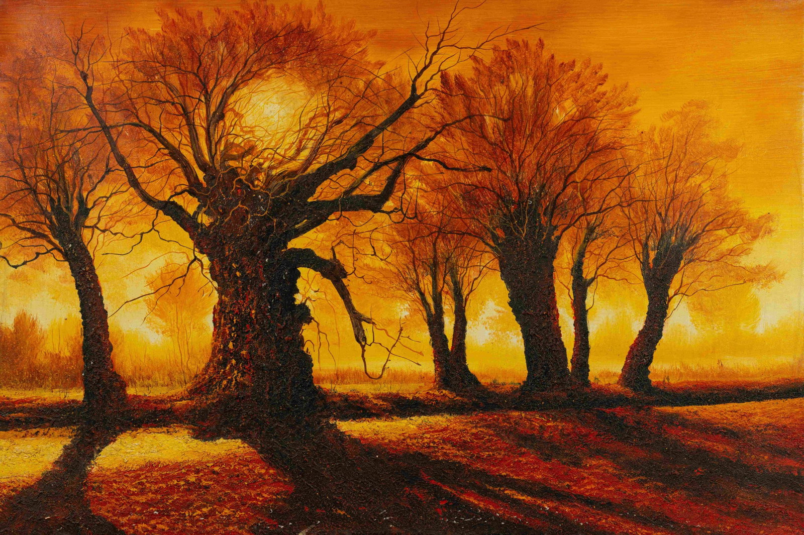 Sunset: Painted by Lujiang 60 x 90 cmUnframed Oil On Canvas Condition:Very good condition with only minor old wear.