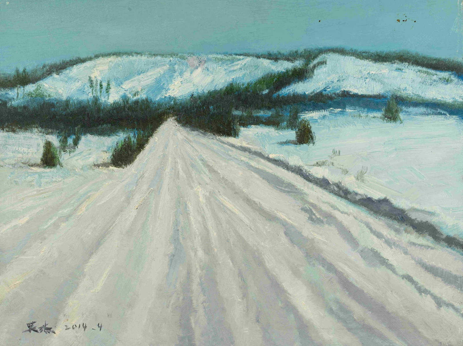 First snow: Painted by Wang Yingjie 60 x 80 cmUnframed Oil On Canvas Condition:Good condition with signs of aged wear.