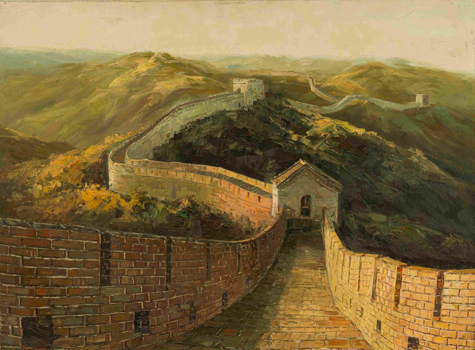 Great Wall: Painted by Qiu Xili 56 x 76 cmUnframed Oil On Canvas Condition:Superb condition with only minor old wear.