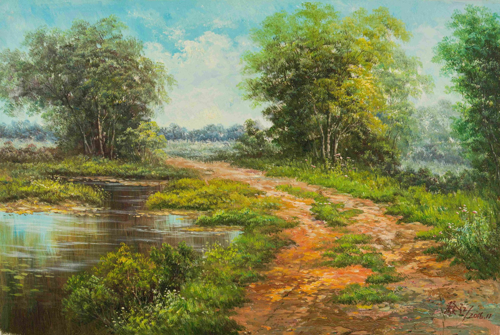 The Spring Trail: Painted by Gao Hongxia 60 x 90 cmUnframed Oil On Canvas Condition:Minor old wear and weathering.