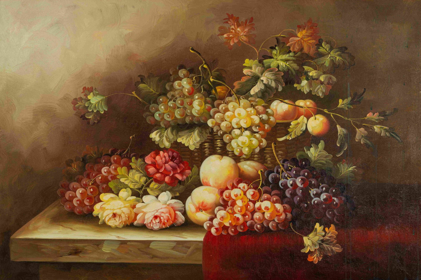 Still life: Painted by Gao Hongxia 60 x 90 cm Unframed Oil On Canvas Condition:Very good condition with only minor old wear, expected natural imperfections including age wrinkles.