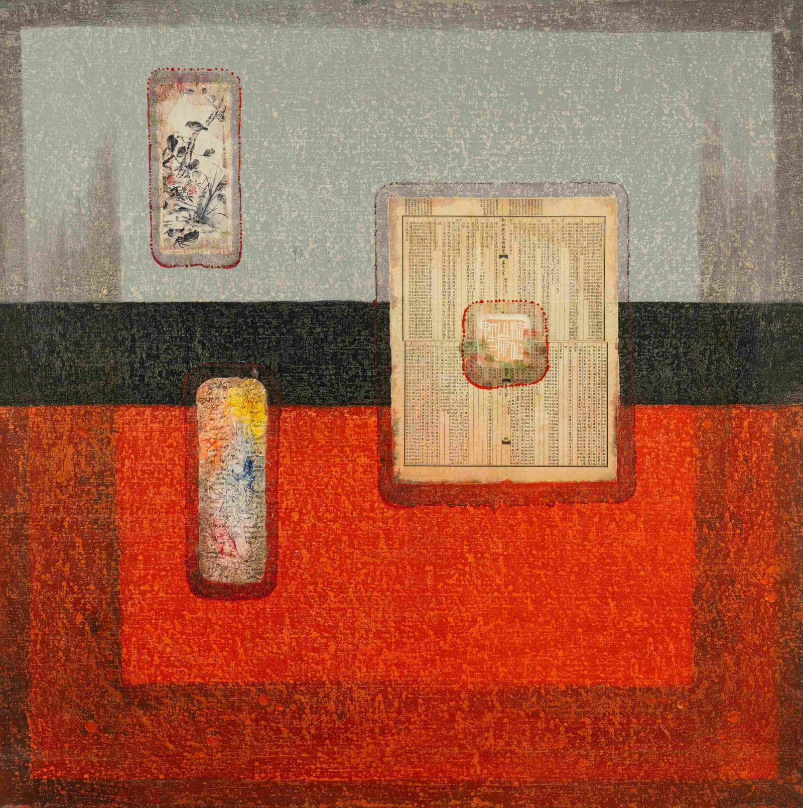 Chinese Elements II: Painted by Zhu Xinyi 80 x 80 cm Unframed Oil On Canvas Condition:Superb condition with only minor old wear.
