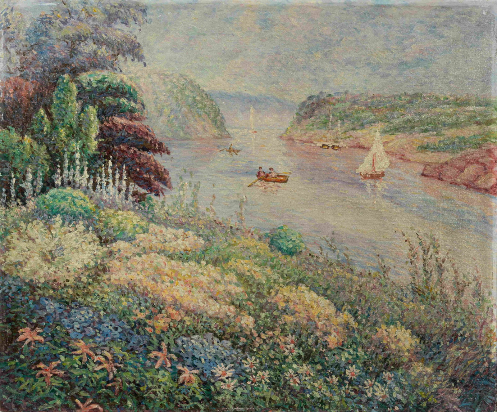 Lakeside: Painted by Lujiang 50 x 60 cm Unframed Oil On Canvas Condition:Very good condition with only minor old wear.