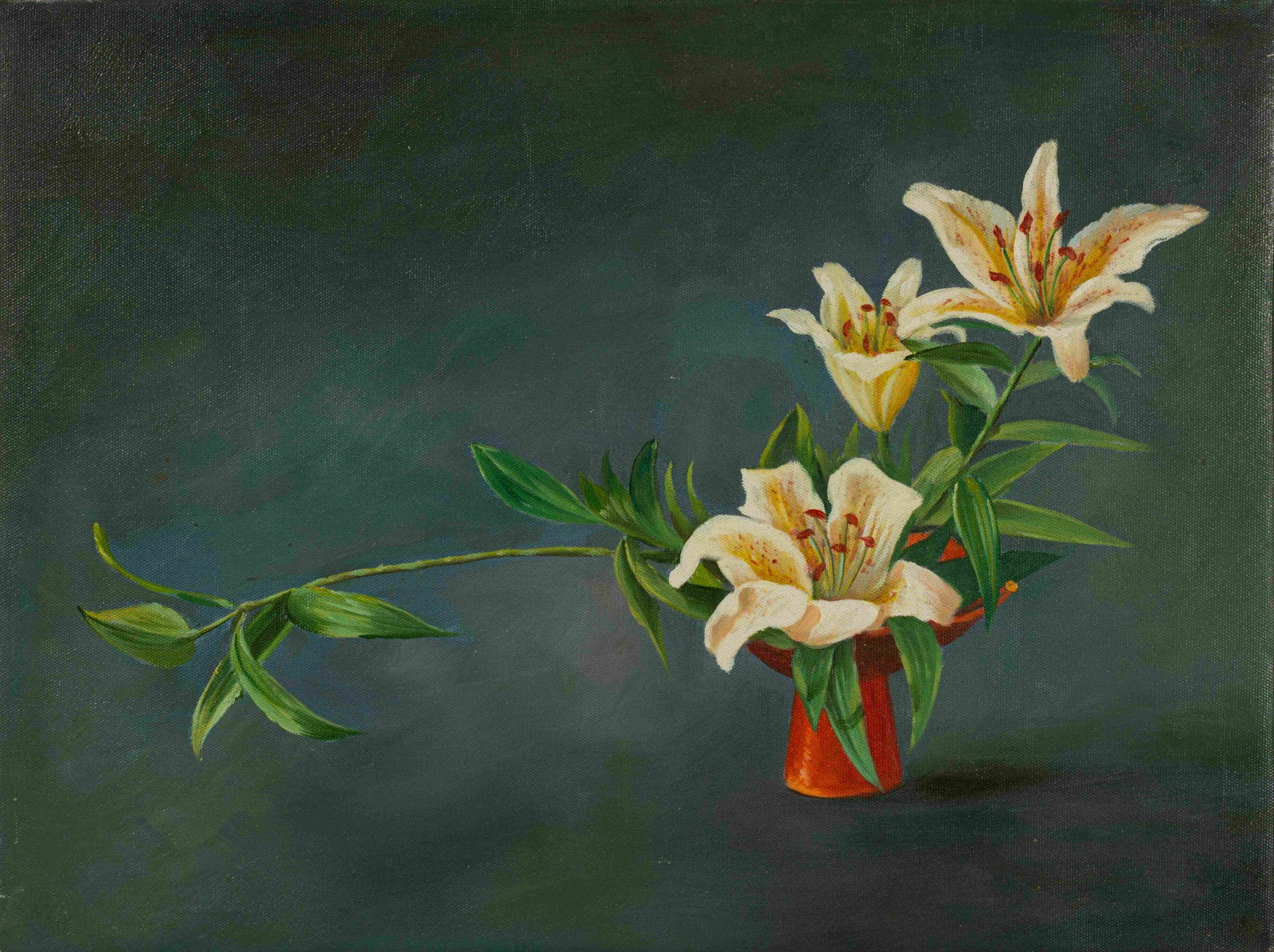 Pink Lily: Painted by Gao Hongxia 30 x 40 cm Unframed Oil On Canvas Condition:Good condition with signs of aged wear.