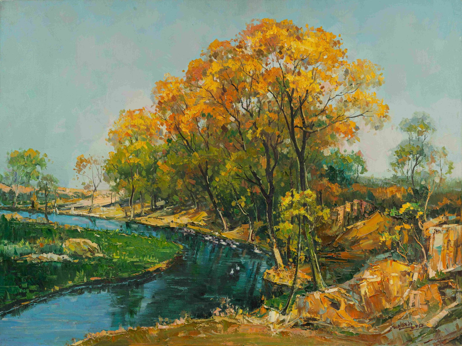 Silent Autumn: Painted by Yuan Xin 60 x 80 cm Unframed Oil On Canvas Condition:Minor old wear and weathering.