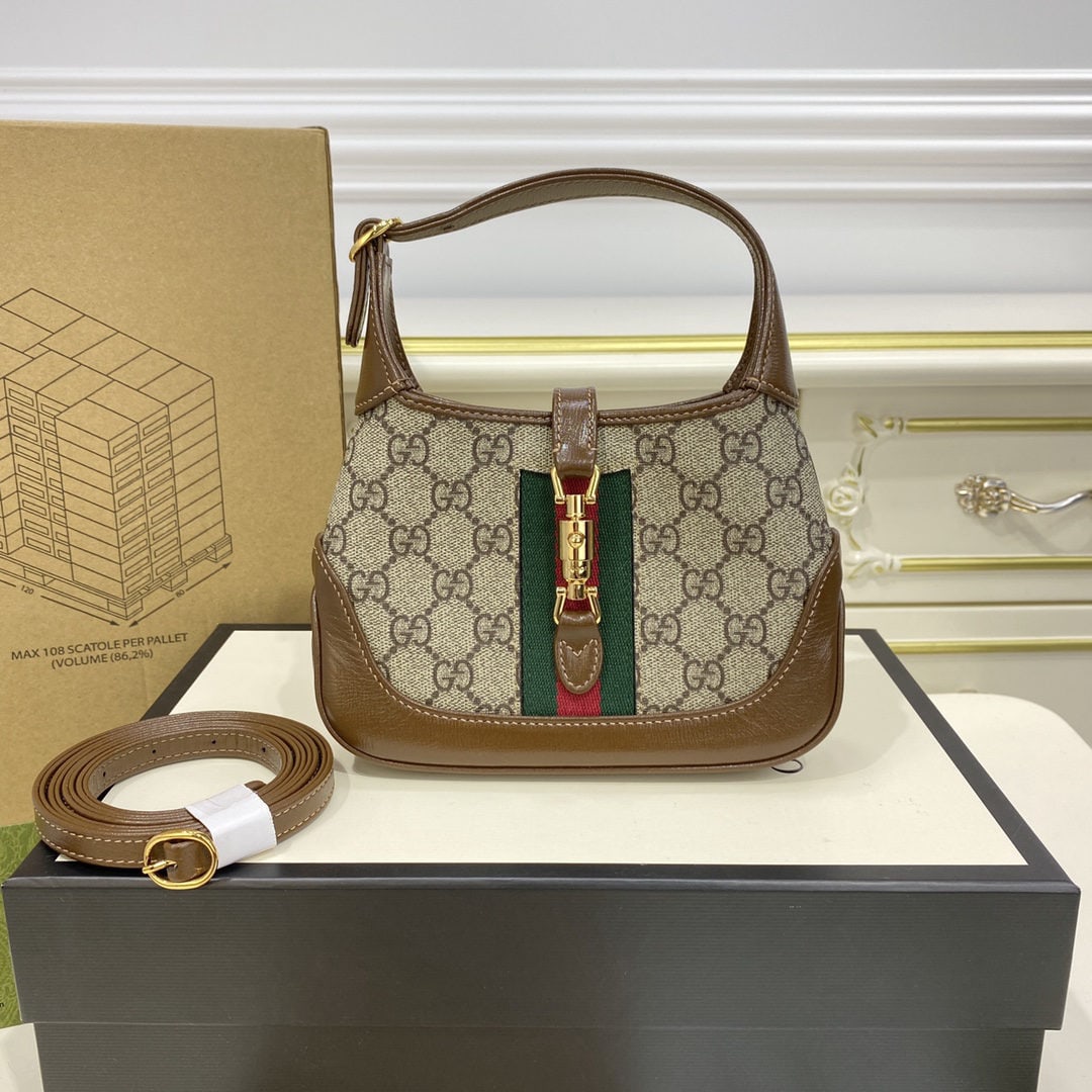 GUCCI Jacki 1961: We offer FREE SHIPPING for both domestic and international clients who bid over $500. The GUCCI Jacki 1961 monogram mini classic handbag is reimagined and revitalized in the Fall/Winter 2020 collectio