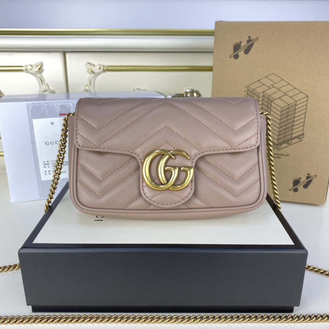GUCCI MARMONT Milk Tea Color Super Mini: We offer FREE SHIPPING for both domestic and international clients who bid over $500. The GUCCI Marmont Mini Super Mini in a milk tea color is tailor-made for beauty. Featuring top-quality hardware an
