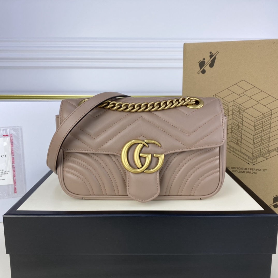GUCCI MARMONT: We offer FREE SHIPPING for both domestic and international clients who bid over $500. The GUCCI MARMONT small Italian leather bag in a milk tea color has an amazing feel and texture. It's definitely a