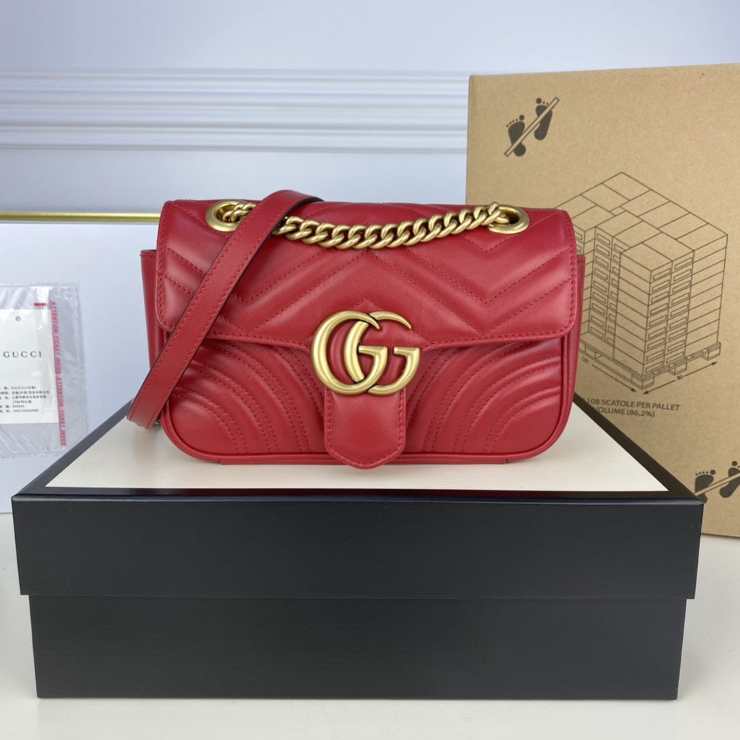 GUCCI MARMONT: We offer FREE SHIPPING for both domestic and international clients who bid over $500. This small, bright red GUCCI Marmont Italian leather bag feels amazing! The leather texture is incredible, making 