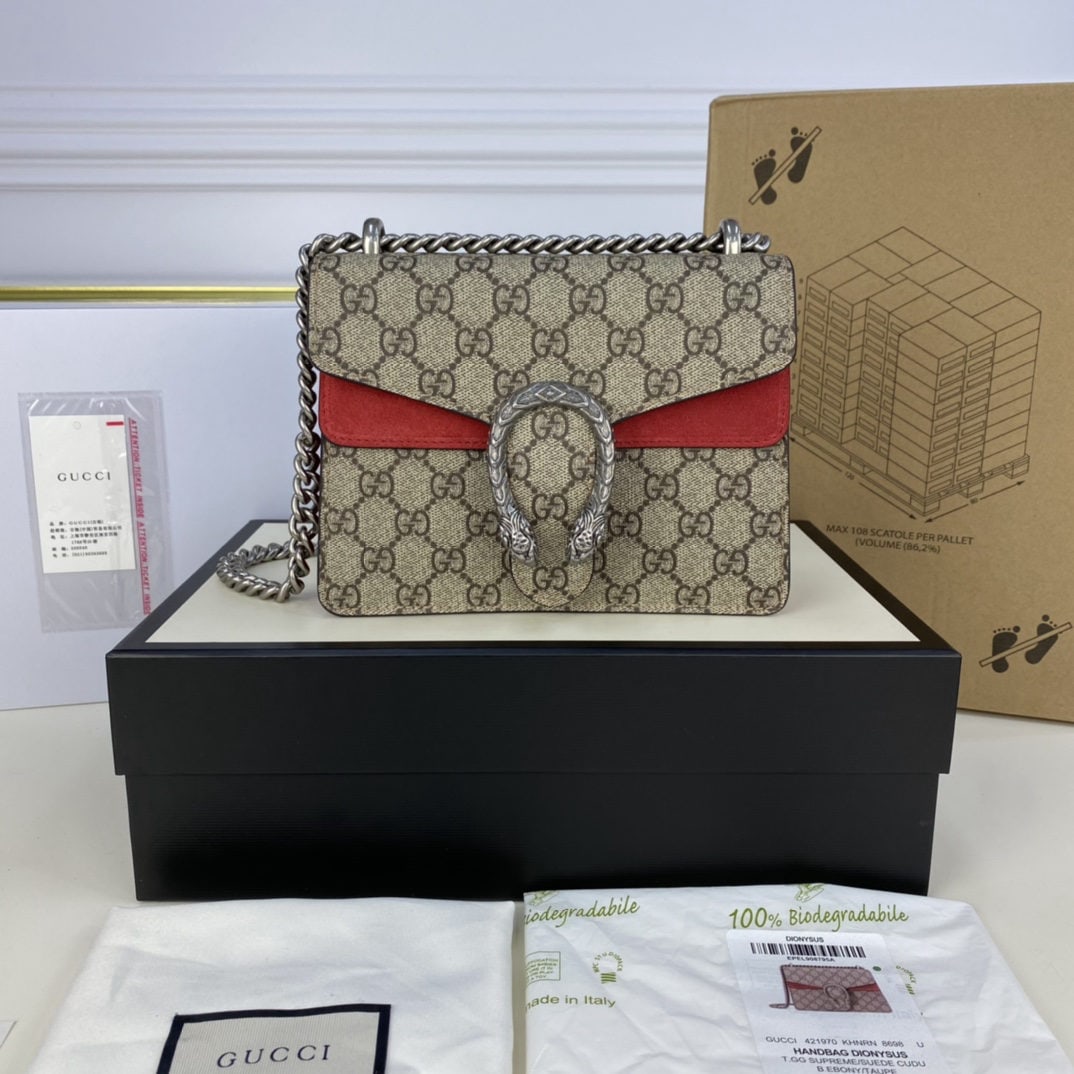 GUCCI Dionysus: We offer FREE SHIPPING for both domestic and international clients who bid over $500. The classic Dionysus, small size, red GUCCI??a well-known signature piece??experience its irresistible charm! Insp