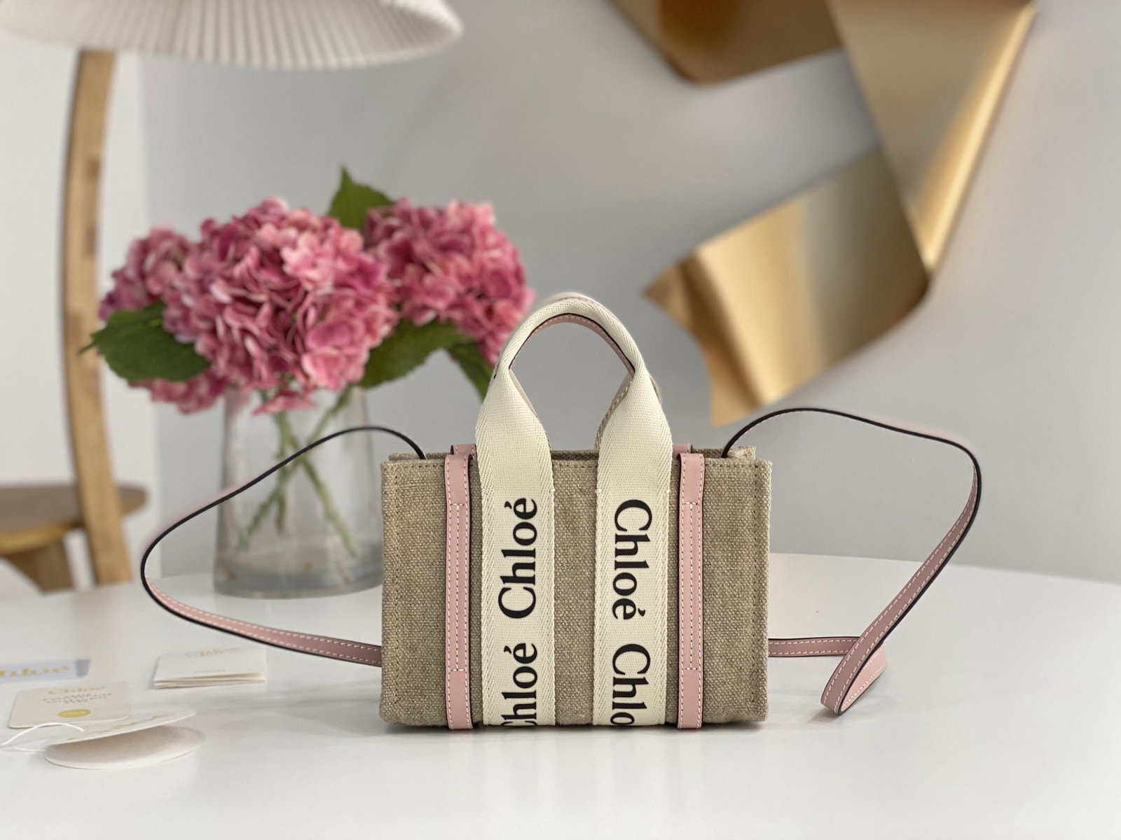 Chloe Tote Bag, Woody Mini: We offer FREE SHIPPING for both domestic and international clients who bid over $500. Mini Chloe Tote Bag in Cherry Blossom Pink, Woody Mini Shoulder Strap Version. This adorable Woody tote bag featur