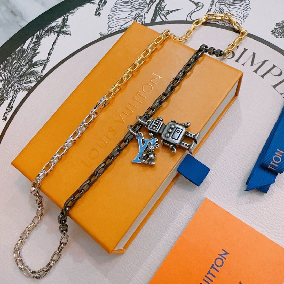 LV necklace: We offer FREE SHIPPING for both domestic and international clients who bid over $500. LV necklace, a retro and trendy must-have for men and women, suitable for couples, rock and punk style, Thai silve
