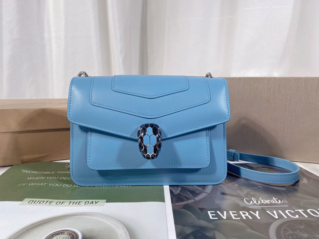 Bvlgari SERPENTI FOREVER: We offer FREE SHIPPING for both domestic and international clients who bid over $500. The Serpenti Forever crossbody bag is stylish and versatile. Made of Niagara sapphire blue calfskin, it features t