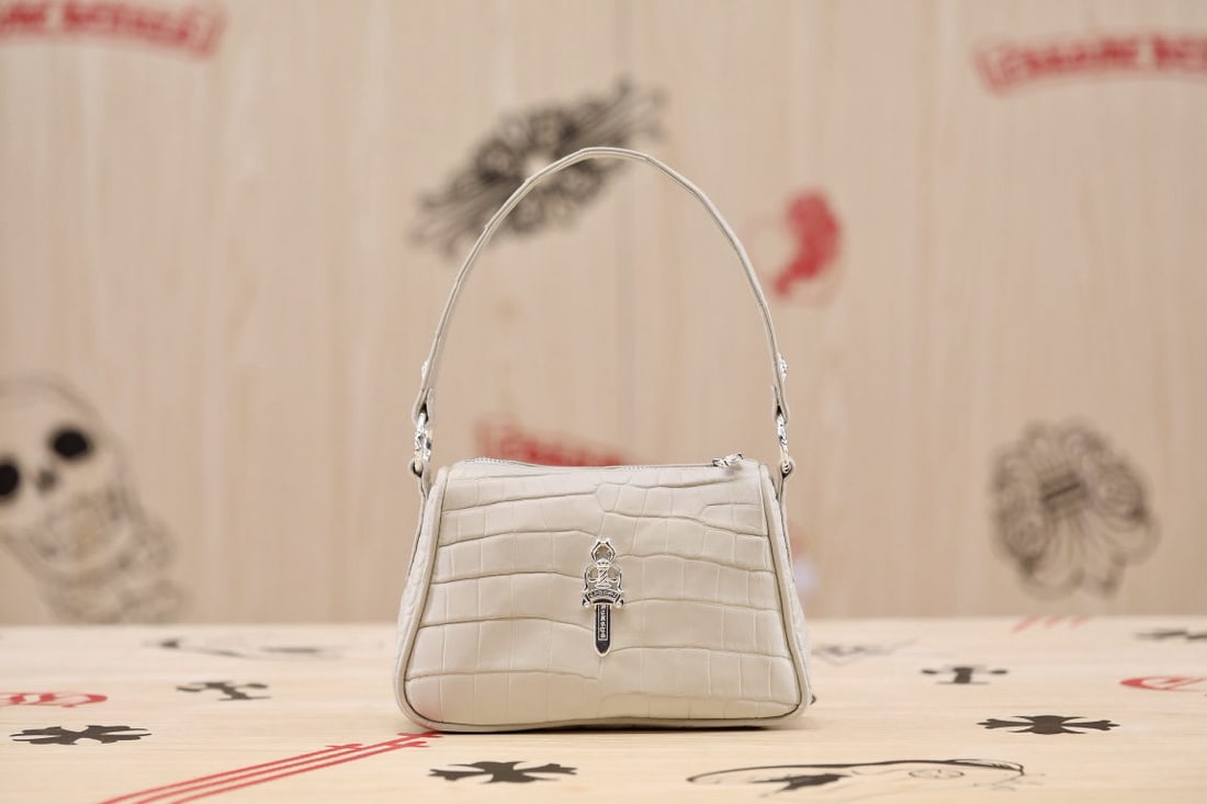 Chrome Hearts CHICKEN NUGGET: We offer FREE SHIPPING for both domestic and international clients who bid over $500. Chrome Hearts Chicken Nugget Handbag, Crocodile Skin, Cream Grey, Silver Hardware, Handcrafted. Perfect for should