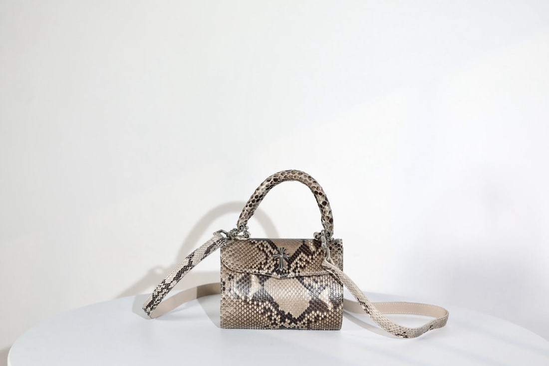 Chrome Hearts Doc Adams: We offer FREE SHIPPING for both domestic and international clients who bid over $500. Chrome Hearts Doc Adams Cross Shell Handbag/Crossbody Bag in Python Skin (approx. 118g total weight) Dimensions: 1