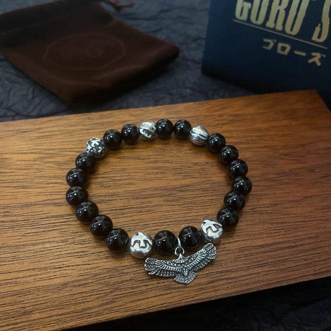 GORO'S Obsidian Eagle Bracelet: We offer FREE SHIPPING for both domestic and international clients who bid over $500. GORO'S Obsidian Eagle Bracelet - Trendy and stylish, suitable for both men and women, perfect for couples, rock pu