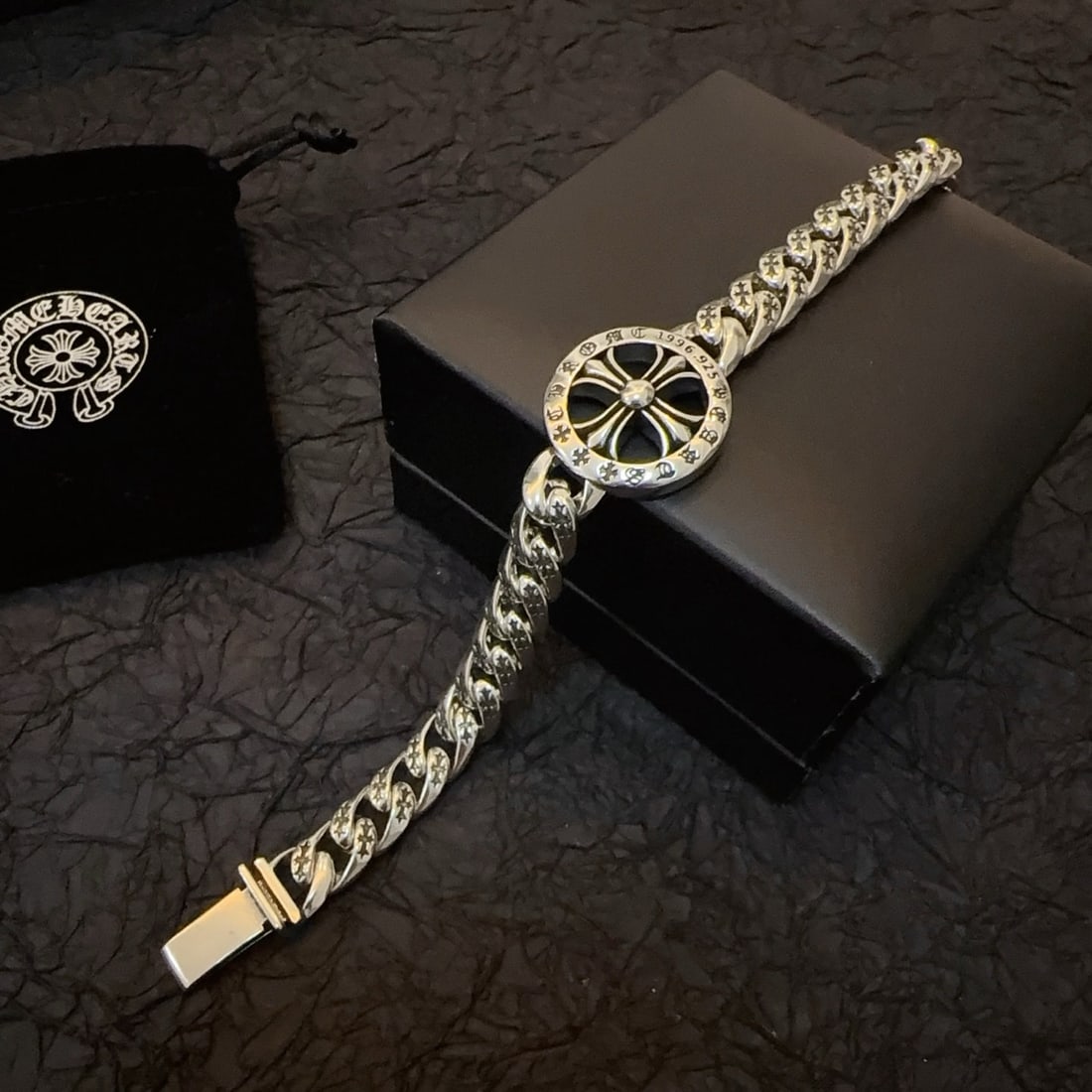 Chrome Hearts Bracelet: We offer FREE SHIPPING for both domestic and international clients who bid over $500. Chrome Hearts vintage letter holders and Cuban bracelets feature embossed designs and unique patterns, making them