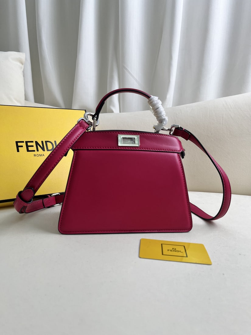 Fendi Peekaboo ISeeU Petite: We offer FREE SHIPPING for both domestic and international clients who bid over $500. The iconic Peekaboo ISeeU Petite is a small, cute red Peekaboo ISeeU handbag with light blue Nappa leather lining