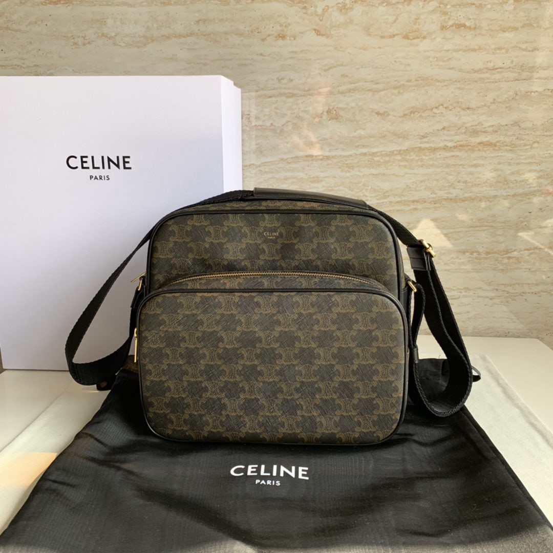 Celine Triophe: We offer FREE SHIPPING for both domestic and international clients who bid over $500. TRIOMPHE Canvas and Calfskin Large Pocket Messenger Bag. This large messenger bag features a TRIOMPHE canvas and c
