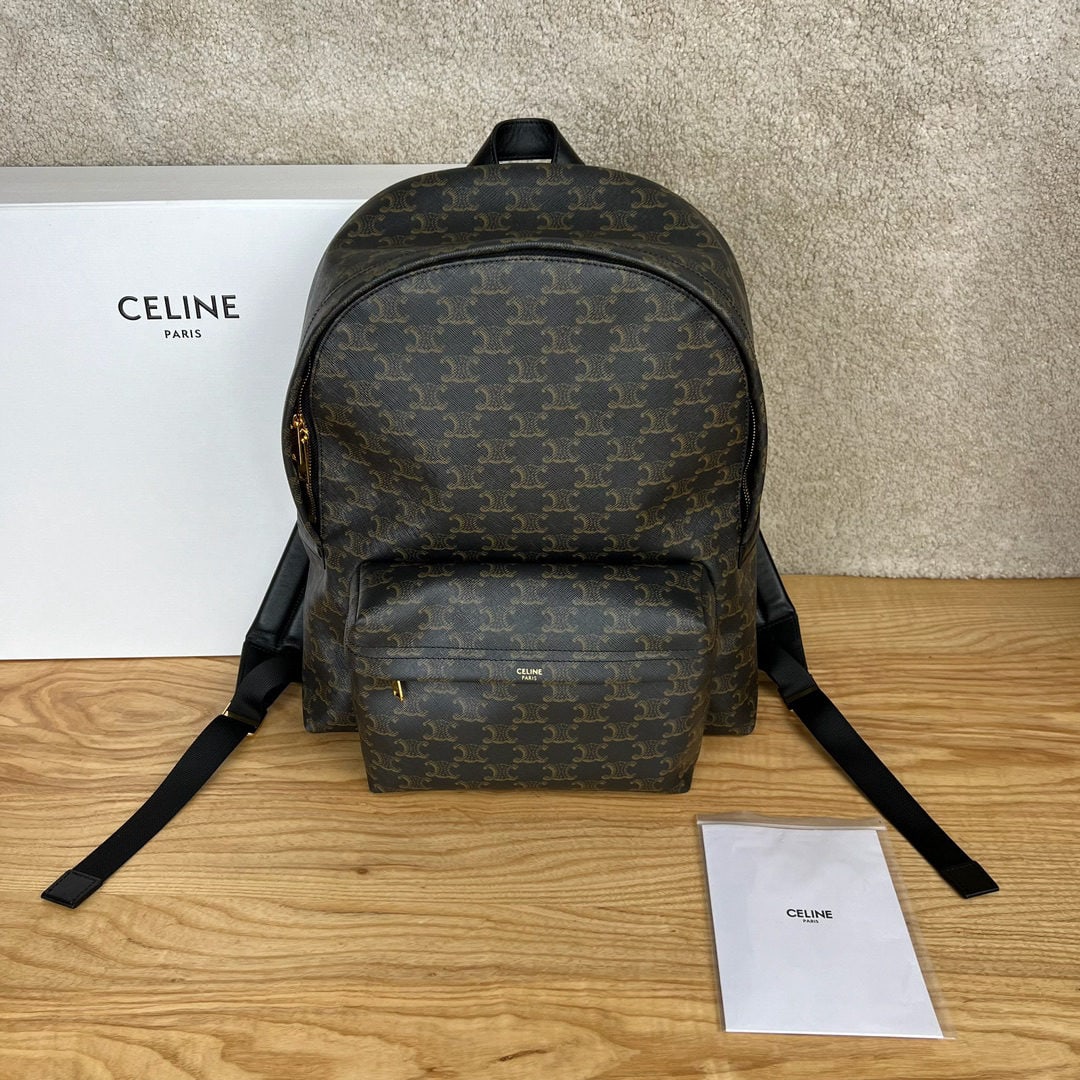 Celine Triophe: We offer FREE SHIPPING for both domestic and international clients who bid over $500. TRIOMPHE Medium Calfskin Backpack, medium size canvas and calfskin patchwork backpack, with 2 adjustable nylon sho
