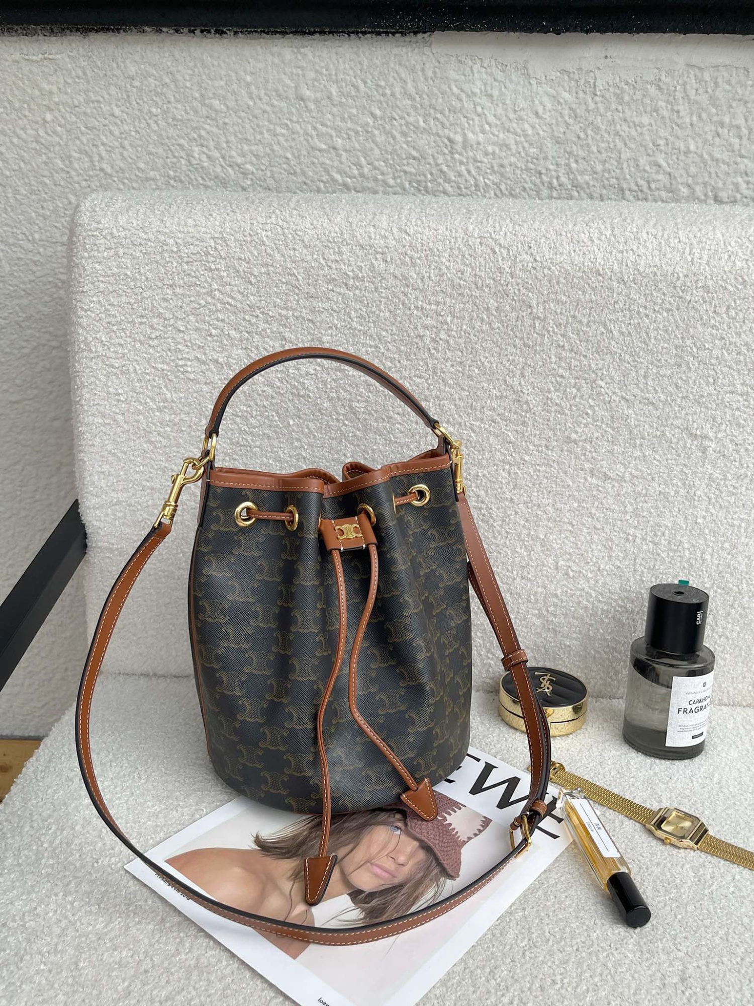 Celine monogram drawstring bucket bag: We offer FREE SHIPPING for both domestic and international clients who bid over $500. Detailed photos of the actual product: monogrammed drawstring bucket bag. A wonderful gift for you or your loved o