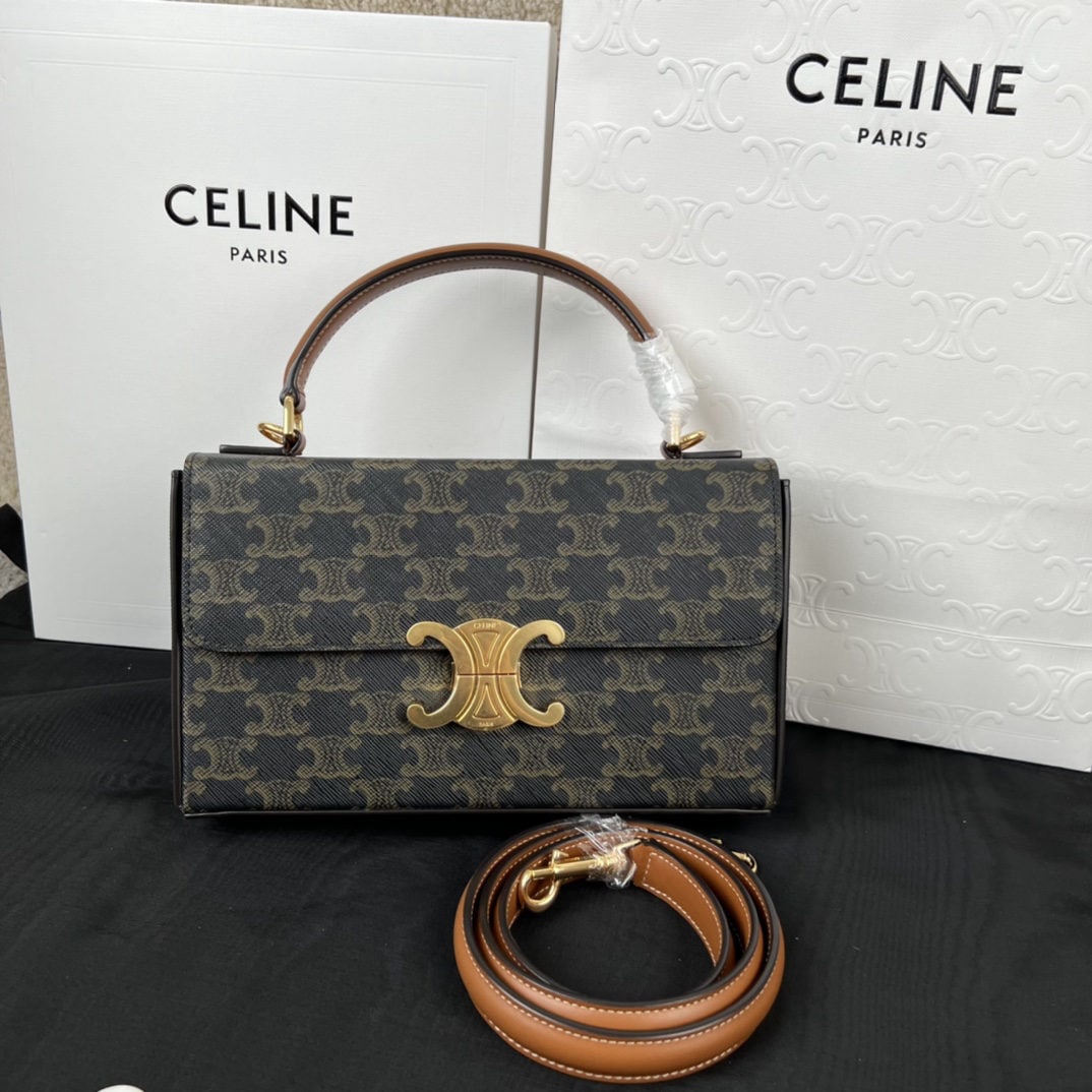 Celine Box Triophe: We offer FREE SHIPPING for both domestic and international clients who bid over $500. BOX TRIOMPHE Logo Print Calfskin Handbag, 22 x 13.5 x 6 cm, logo print, calfskin trim, lambskin lining, metal logo