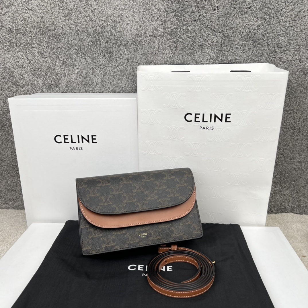 Celine Triomphe Canvas: We offer FREE SHIPPING for both domestic and international clients who bid over $500. TRIOMPHE CANVAS logo print wallet with lambskin strap, 20 x 11.5 cm. A wonderful gift for you or your loved one.