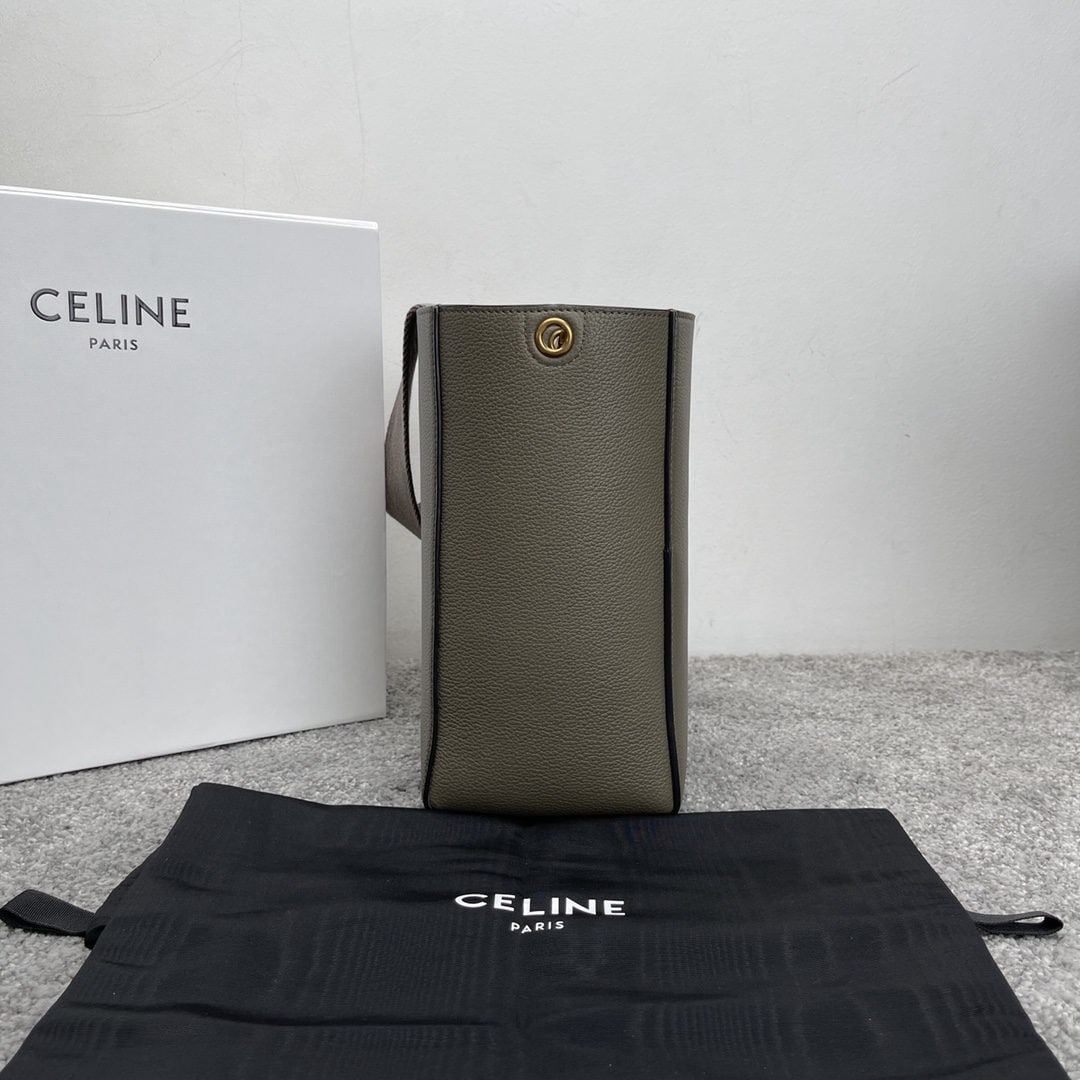 Celine: We offer FREE SHIPPING for both domestic and international clients who bid over $500. Elephant Grey Pebbled Grain SANGLE BUCKET Small Soft Grained Calfskin Bucket Bag 7 x 10 x 5 inches (18 x 25 x 12