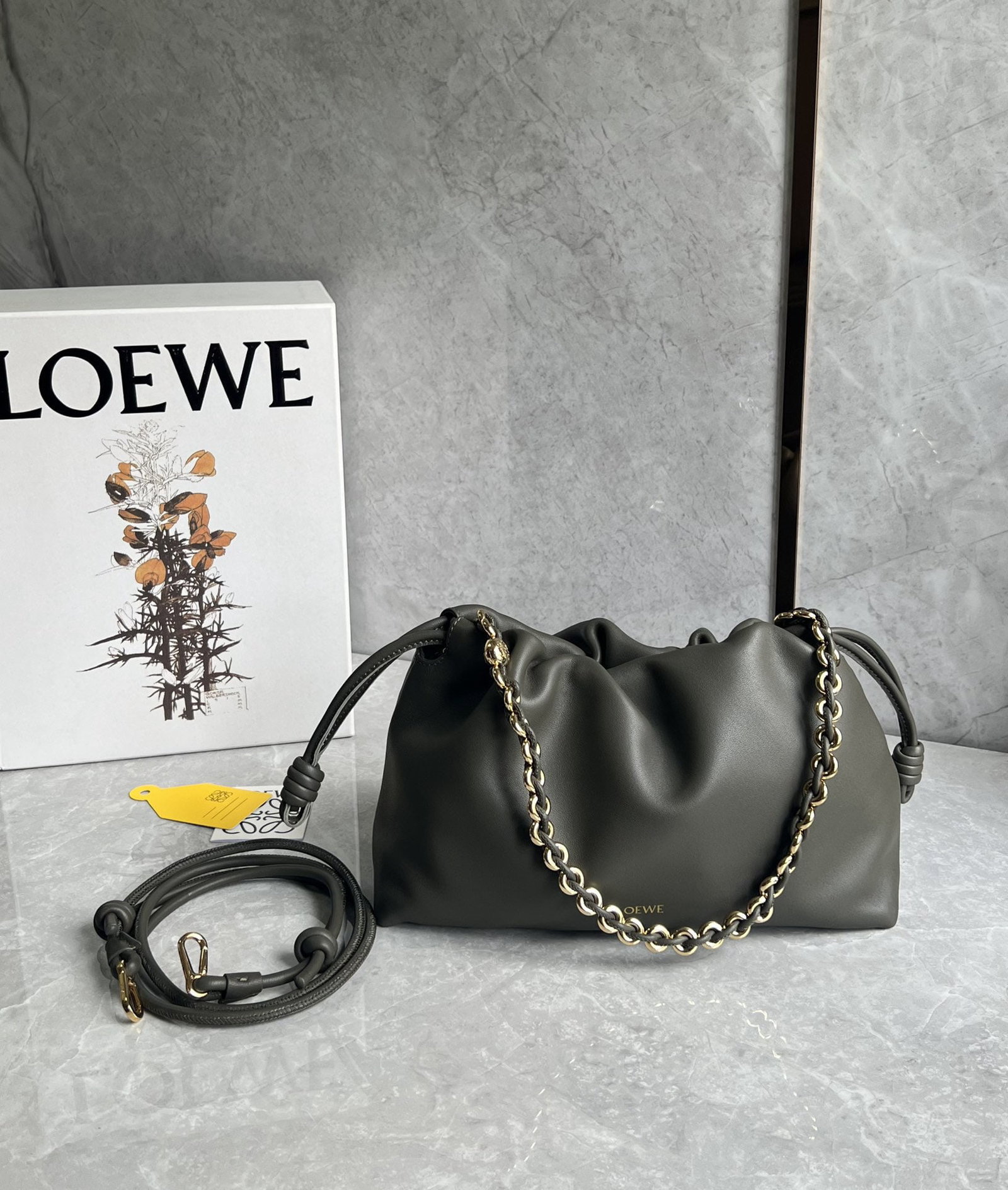 LOEWE Flamenco Purse: We offer FREE SHIPPING for both domestic and international clients who bid over $500. LOEWE Flamenco Purse Goodie Bag, khaki green. Features a pleated design and soft lambskin leather with a premium
