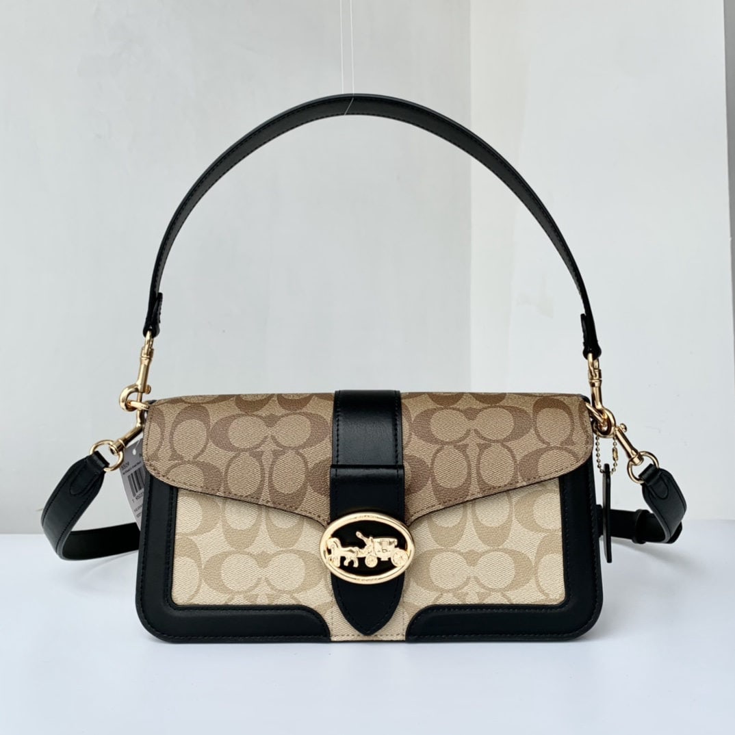 COACH Georgie: We offer FREE SHIPPING for both domestic and international clients who bid over $500. COACH 5509 Georgie series Dionysus underarm bag features the classic two-tone monogram print paired with a new ova