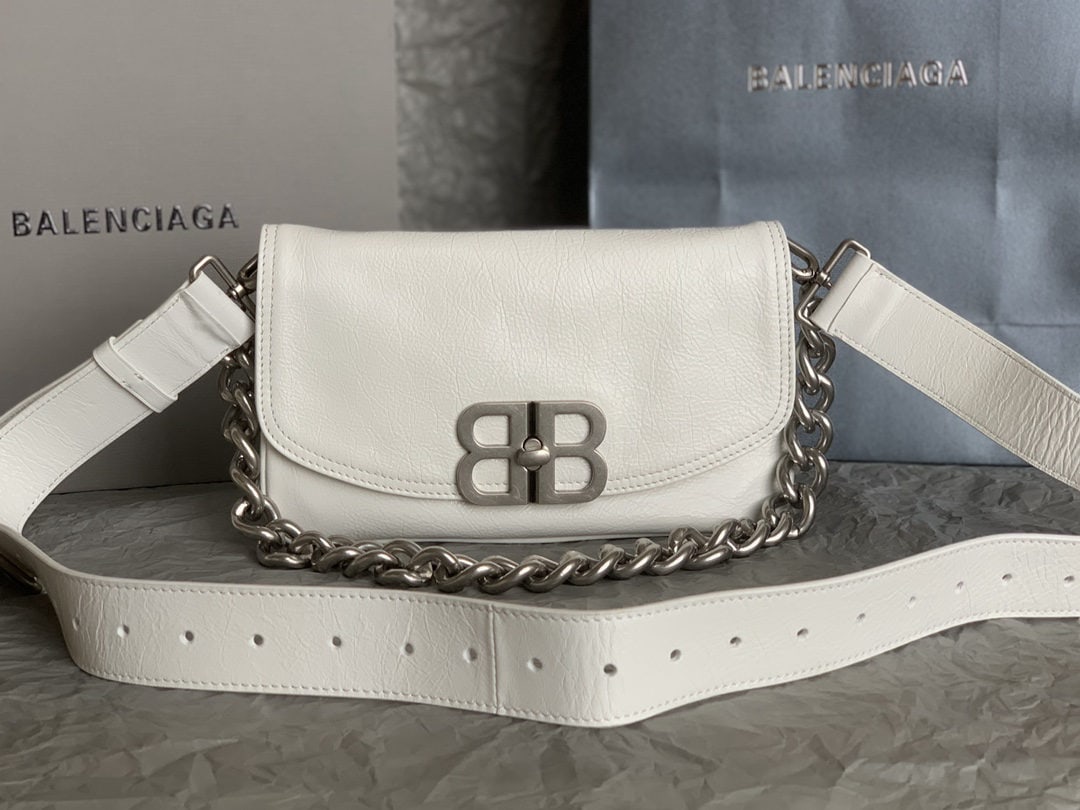 Balenciaga: We offer FREE SHIPPING for both domestic and international clients who bid over $500. The white Balenciaga BB Soft crossbody shoulder bag has a simple, casual, and unisex design, making it suitable fo