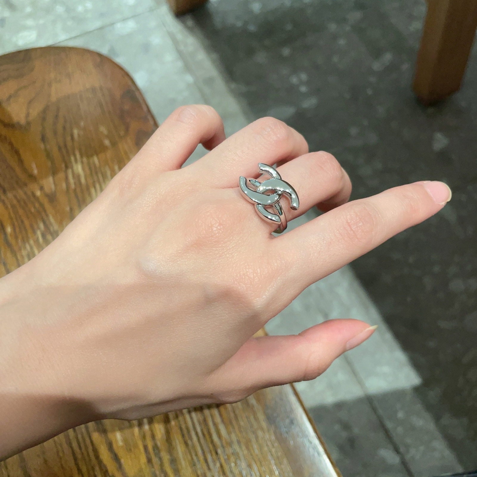 Chanel double C logo ring: We offer FREE SHIPPING for both domestic and international clients who bid over $500. Chanel double C logo ring! The simple design is incredibly sophisticated, makes your hands appear whiter, and is