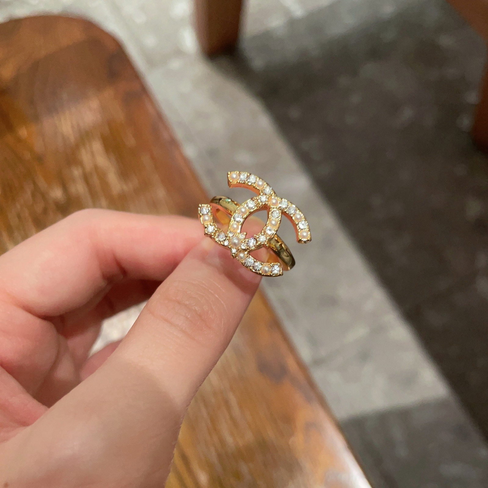 Chanel double C logo ring: We offer FREE SHIPPING for both domestic and international clients who bid over $500. Chanel double C logo ring! The simple design is incredibly sophisticated, makes your hands appear whiter, and is