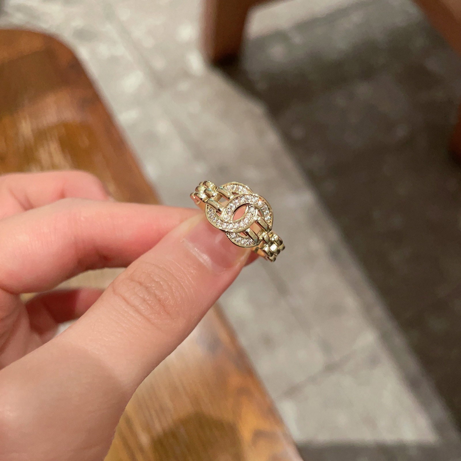 Chanel double C logo ring: We offer FREE SHIPPING for both domestic and international clients who bid over $500. Chanel double C logo ring! The simple design is incredibly sophisticated, makes your hands appear whiter, and is