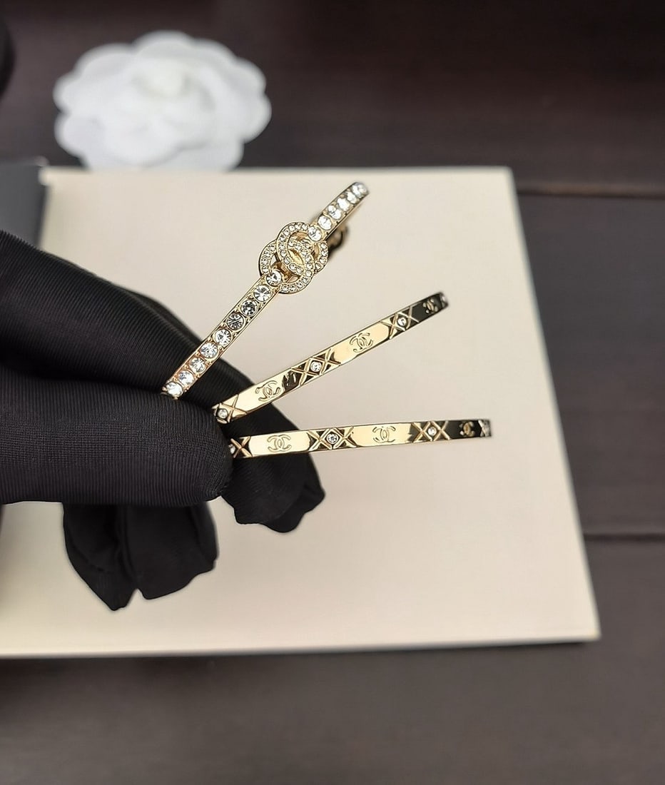 Chanel light gold CC 3-piece bracelet set: We offer FREE SHIPPING for both domestic and international clients who bid over $500. Chanel light gold CC 3-piece bracelet set A wonderful gift for you or your loved one. Currencies including USD, CA
